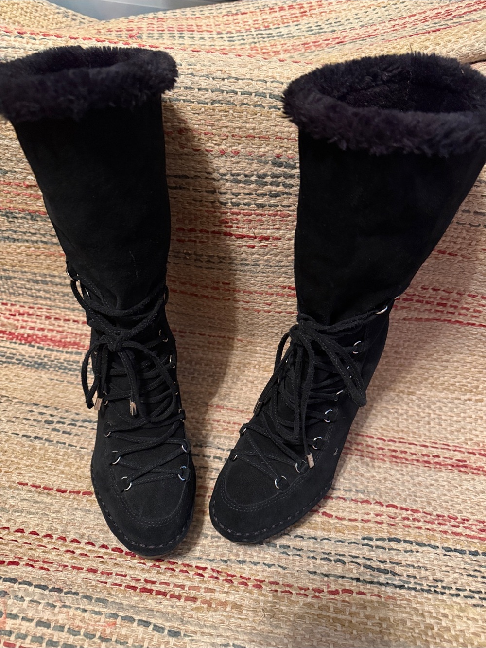 Calvin Klein Women's Black Lace-Up Suede Winter Boots